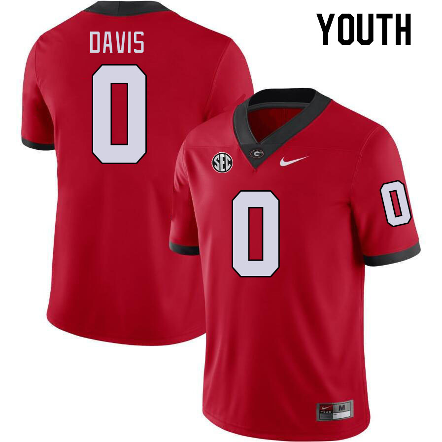 Georgia Bulldogs Youth Rian Davis #0 Red Stitched College UGA Football Jersey 23AX011TV